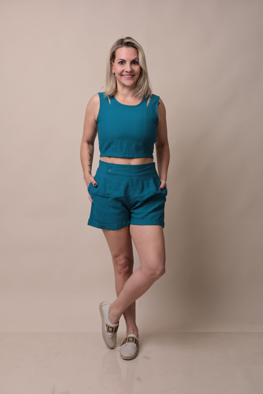 Conjunto Linho Azul Petróleo