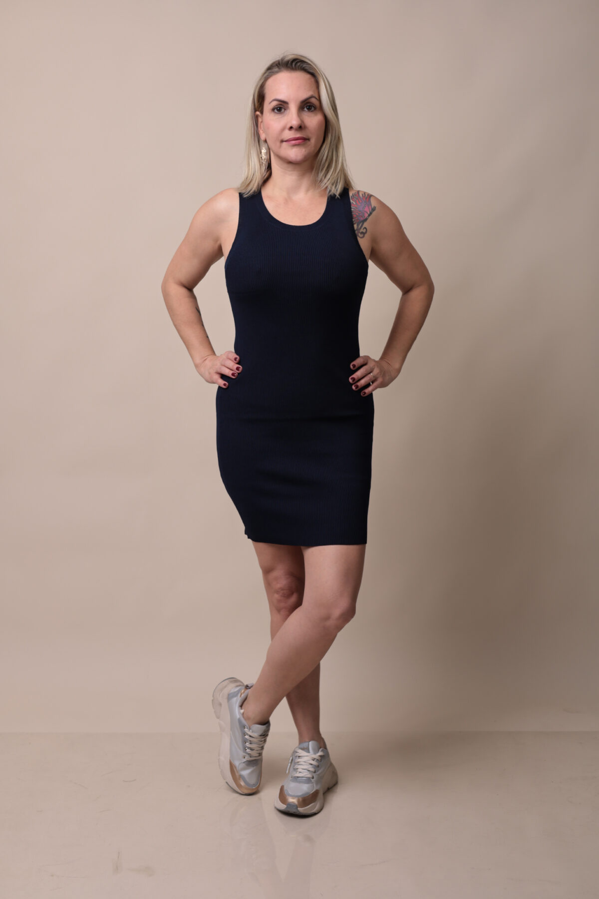 Vestido Canelado Azul Oxford - Imagem 4