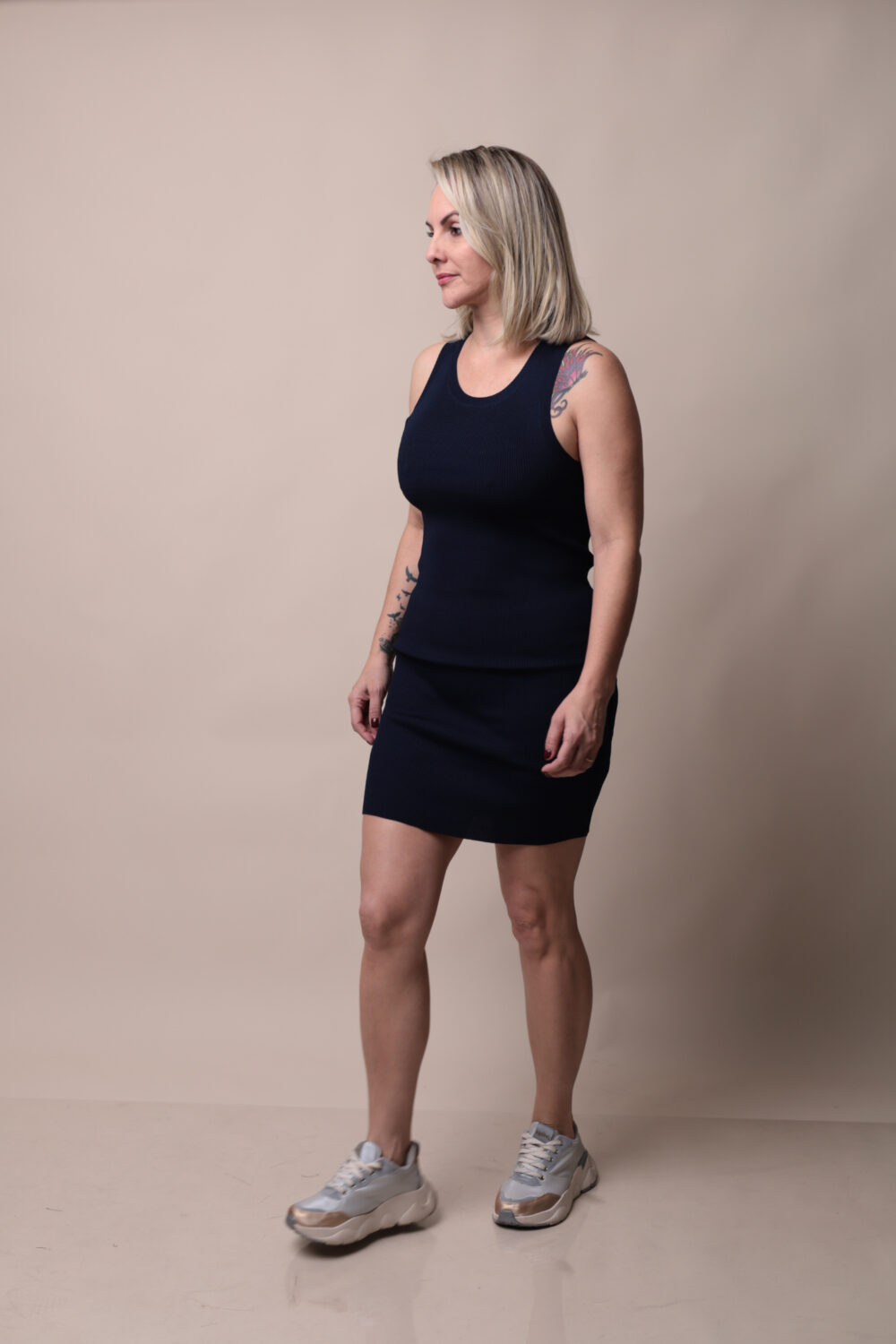 Vestido Canelado Azul Oxford
