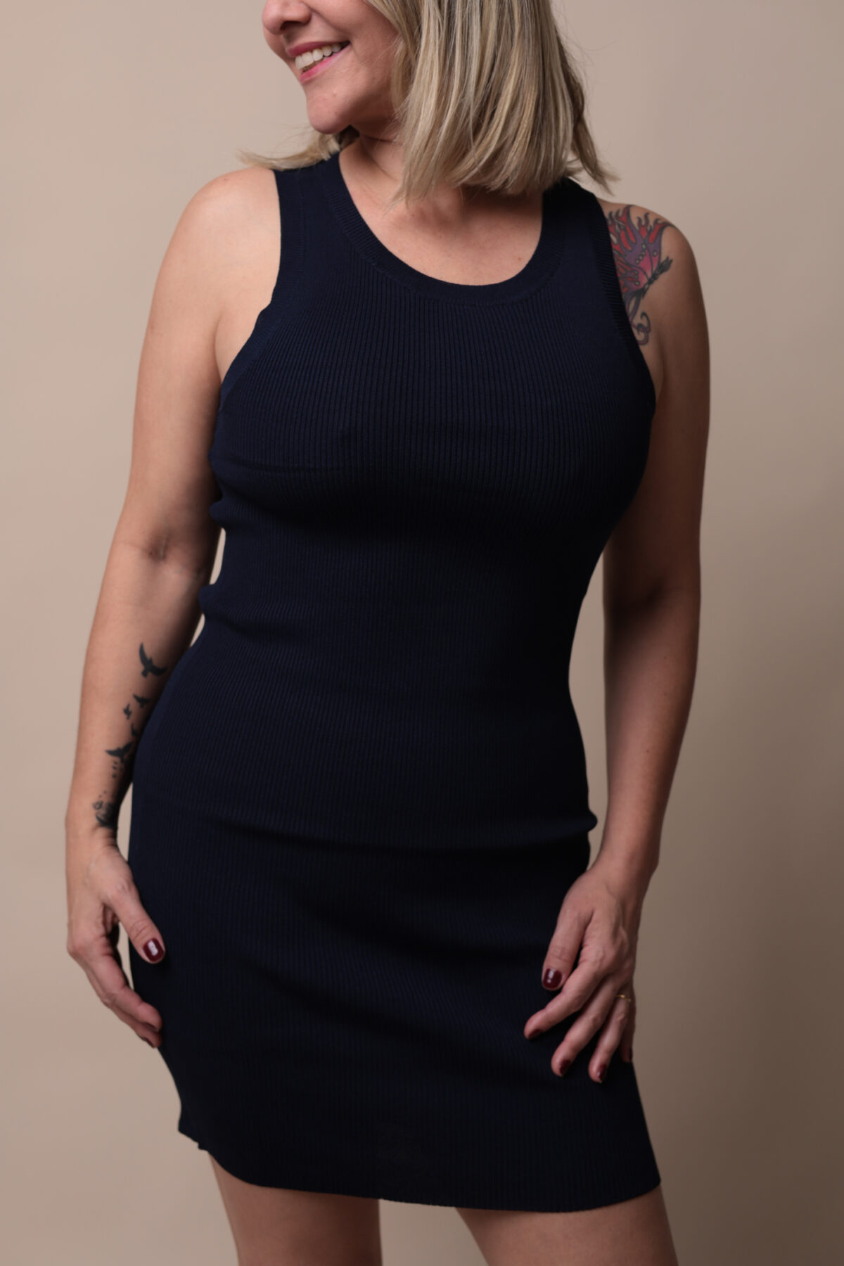 Vestido Canelado Azul Oxford - Imagem 3