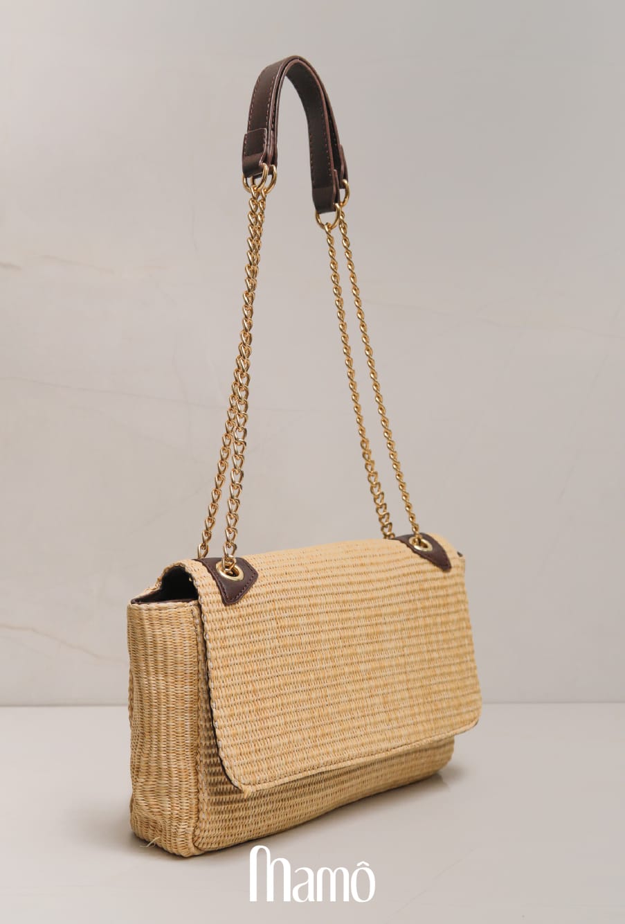 Bolsa de Palha Alça Corrente Areia