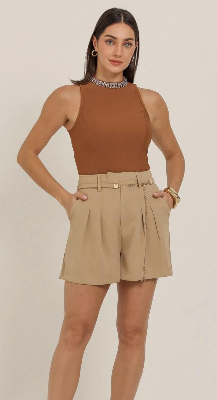 Shorts Alfaiataria C/Cinto Bege