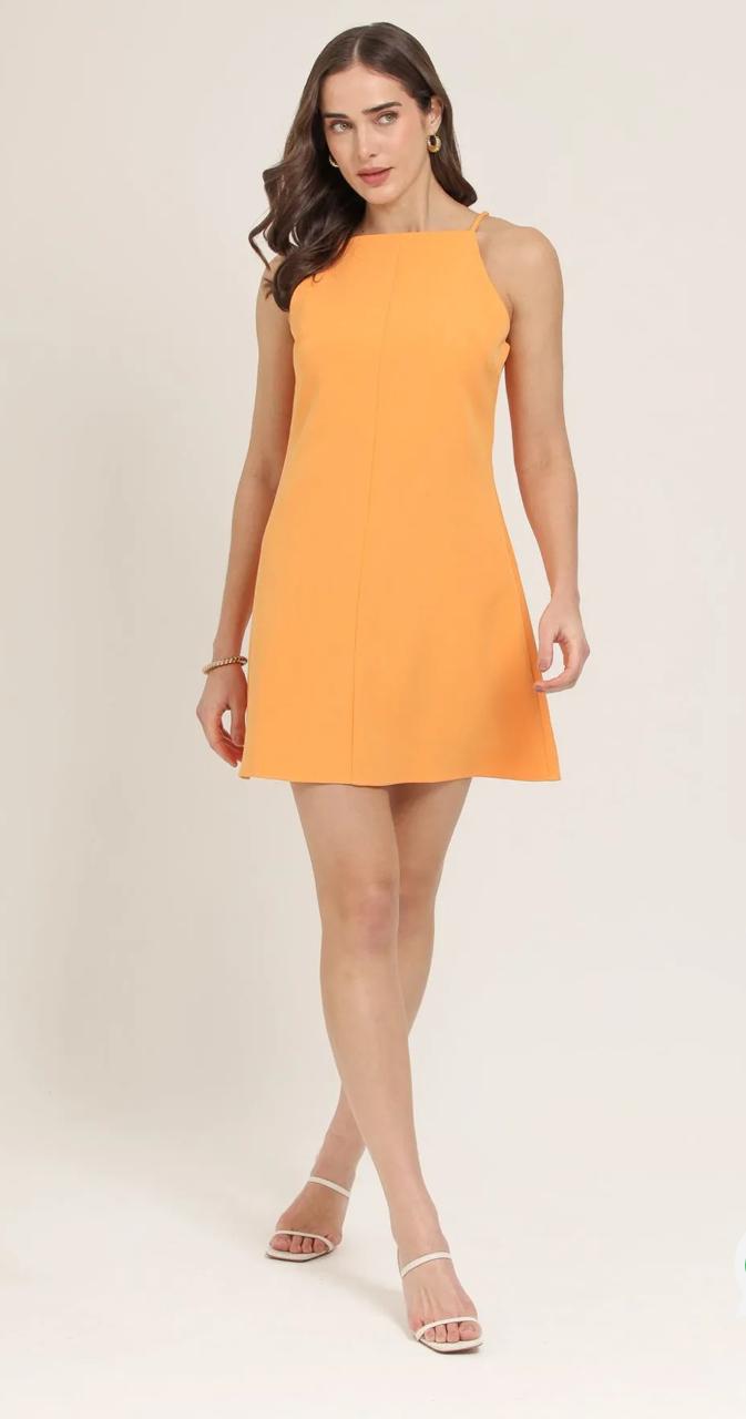 Vestido Curto Trapézio Alfaiataria Laranja