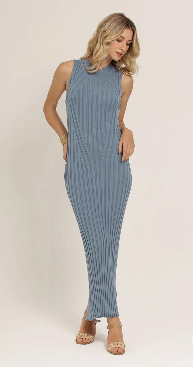 Vestido Longuete Tricô Azul